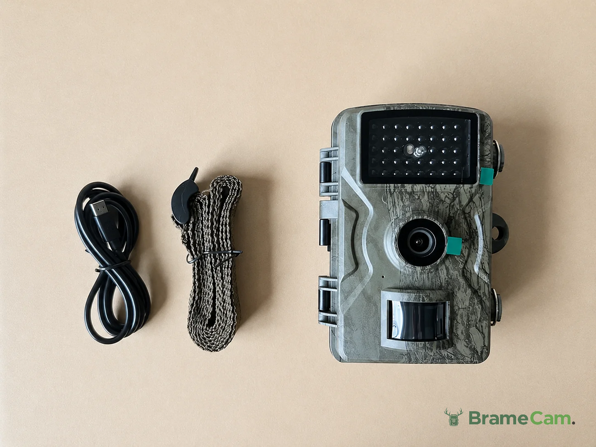 Contenu du colis : caméra de chasse Full HD BrameCam et sangle de fixation