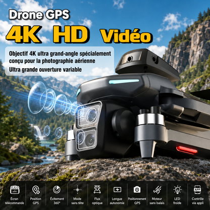 Drone Avancé GPS WiFi avec Caméra 8K et 3 Batteries