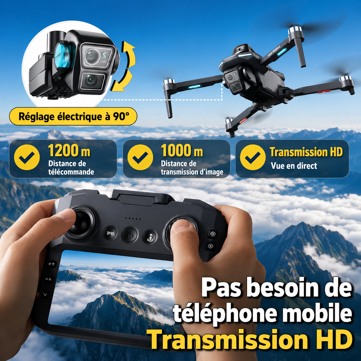 Drone Avancé GPS WiFi avec Caméra 8K et 3 Batteries