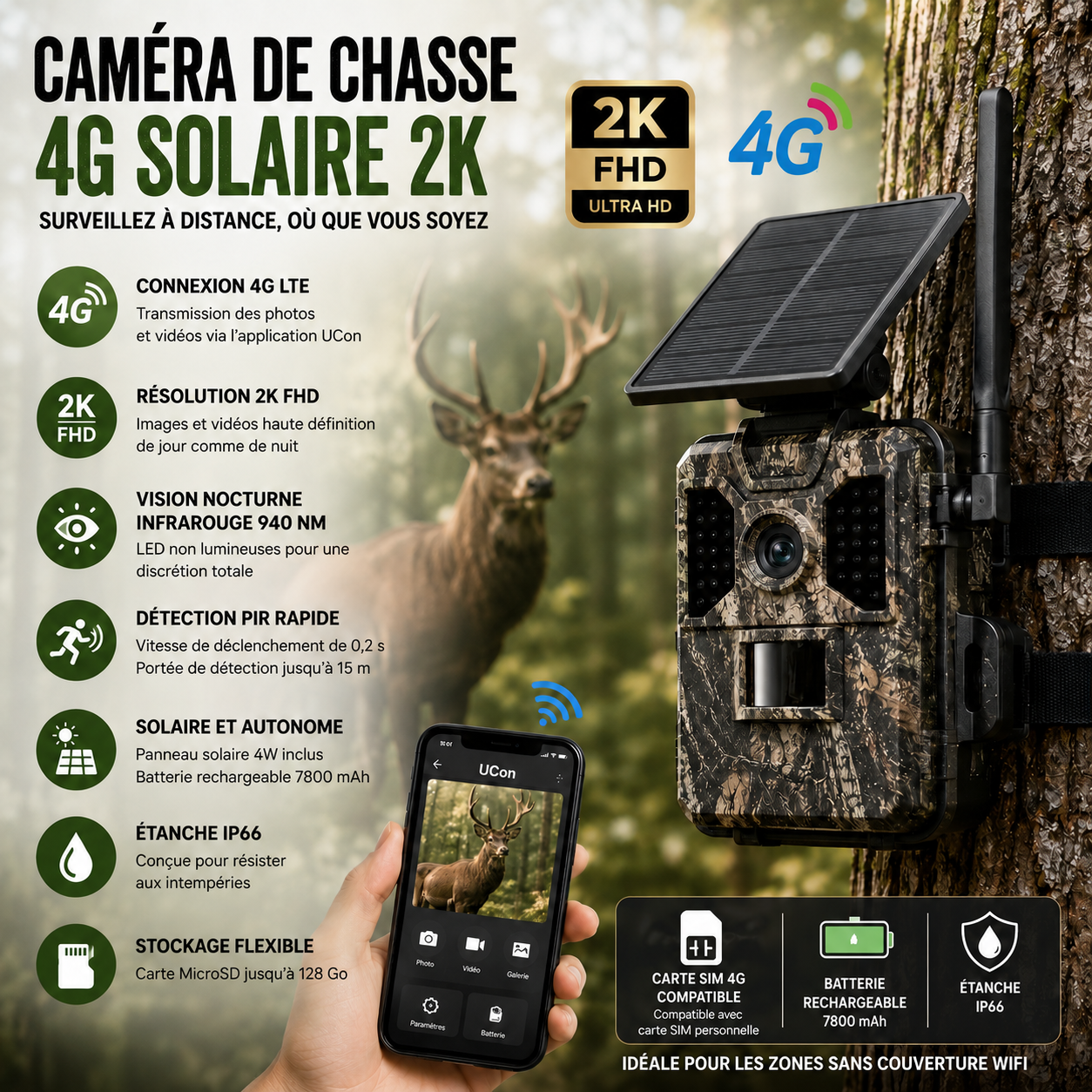 Caméra de Chasse 4G Solaire 2K Infrarouge
